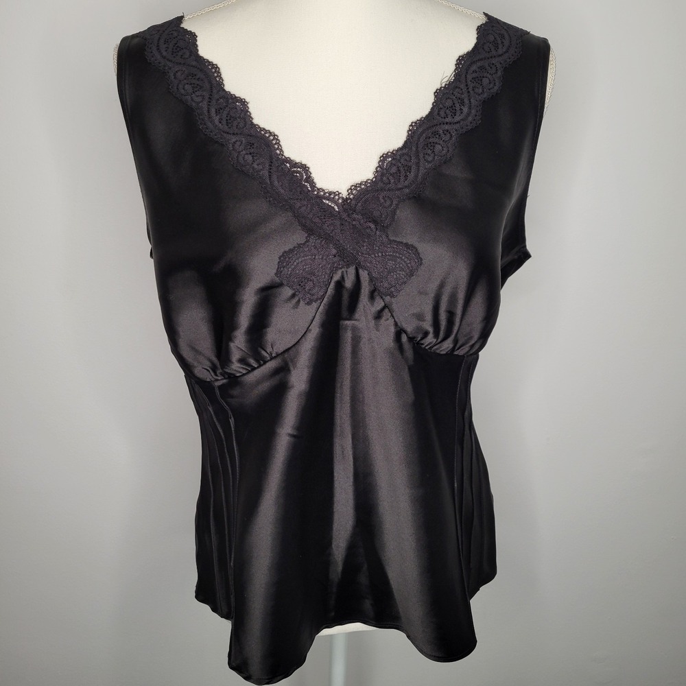 Vtg George Stretch Womens Y2K Lace Trim Babydoll Top Size S Dark Romantic Dainty